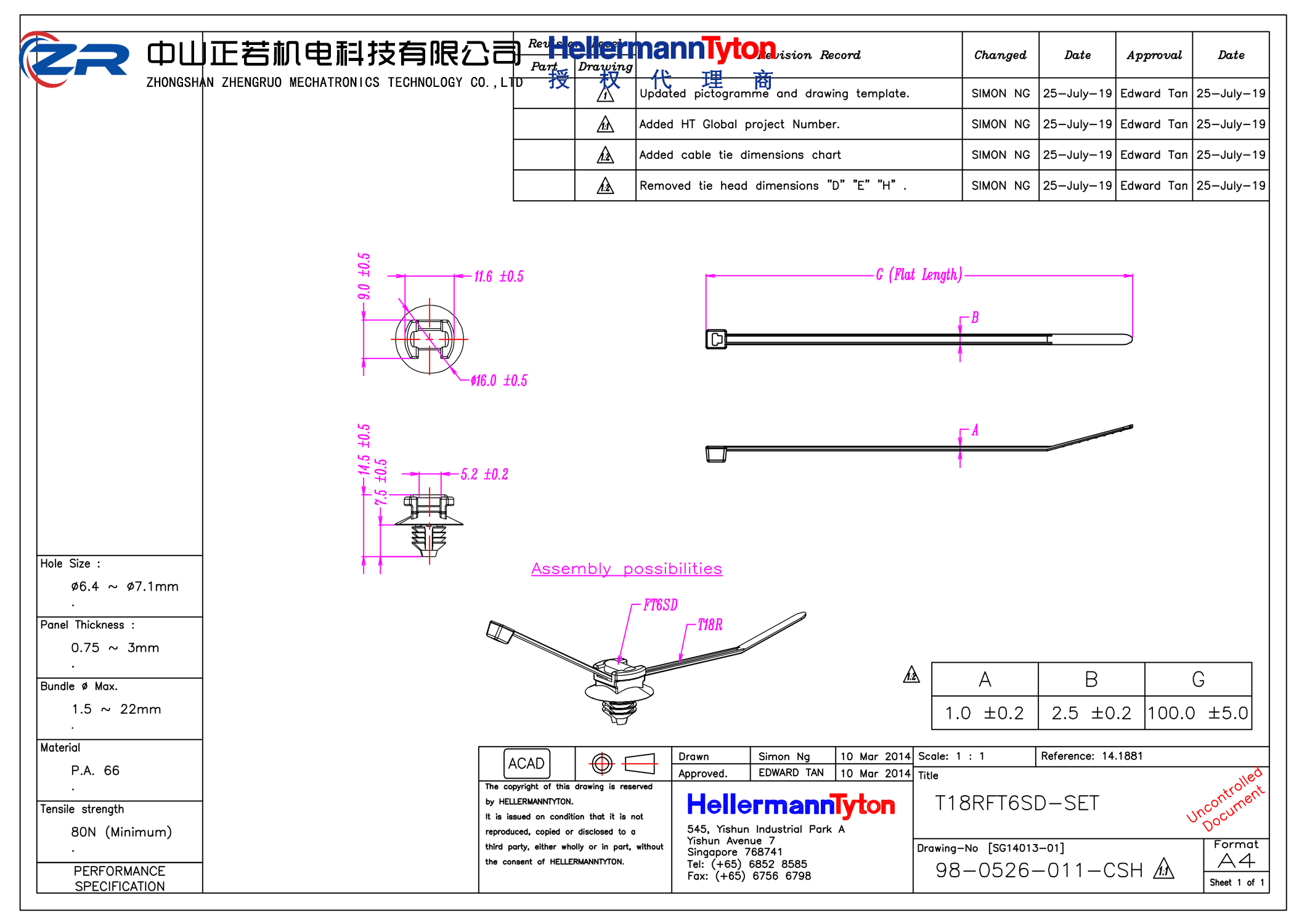 156-00597 T18RFT6SDSET-PA66HS/PA66HIRHS-BK 产品图纸 Hellermanntyton 授权代理-正若机电